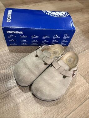 Birkenstock Suede Clogs in Light Taupe
